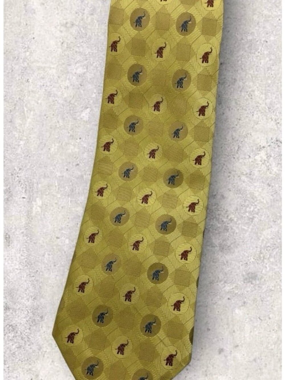 JIM THOMPSON Silk Tie THAILAND Gold Brown Blue Geometric Elephant W:3.8" EUC - Picture 6 of 6